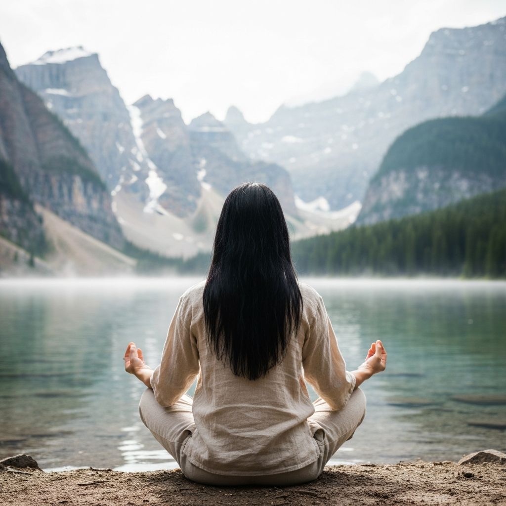 Person meditating peacefully in natural surroundings